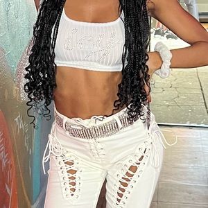 prettylittlething X saweetie Ribbed White ICY Crop Top - XS